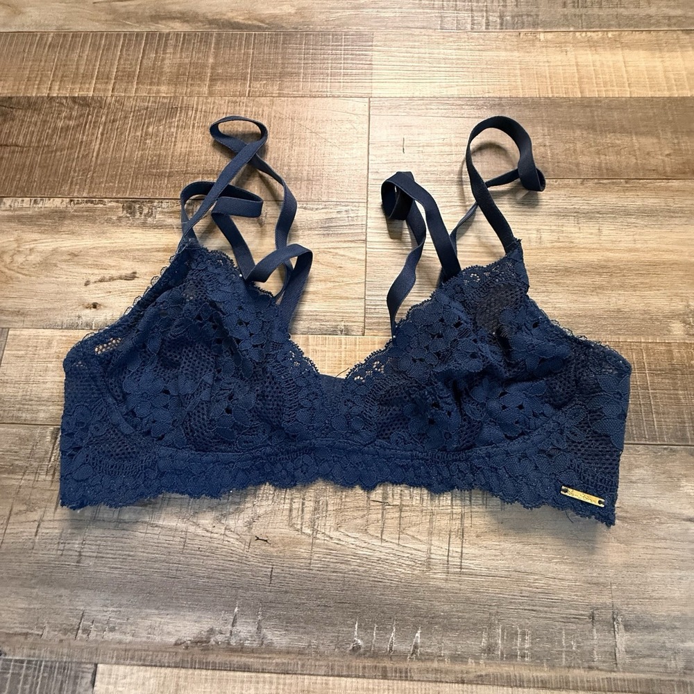 Sam Edelman Double Strap Lace Bralette Navy Blue Sz M